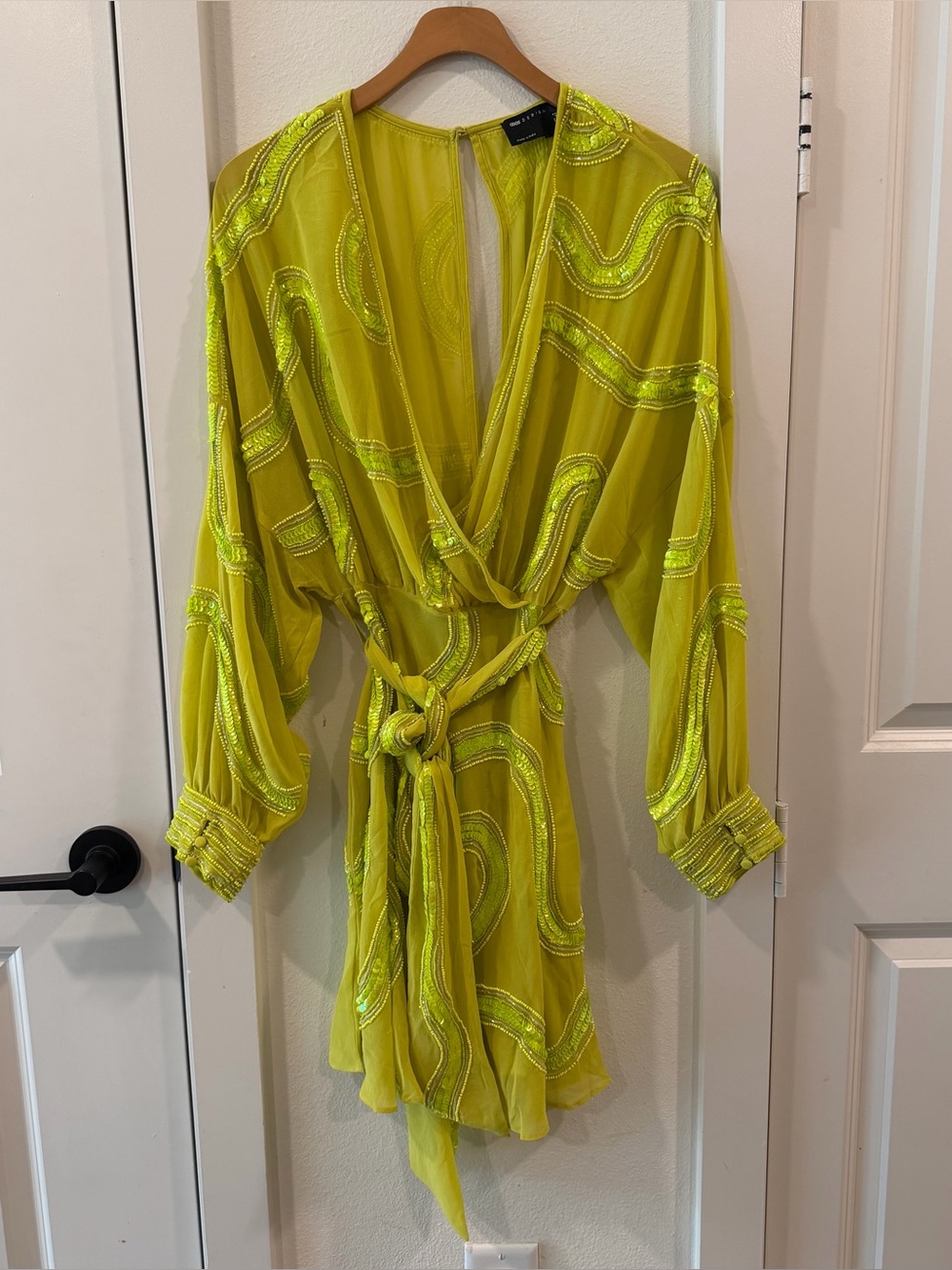 ASOS Neon Lime Beaded Wrap Dress - Picture 2 of 4